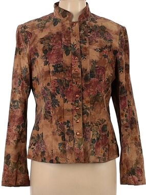 VS2 Vintage Floral 100% Leather  Button-Front Jacket - Size L